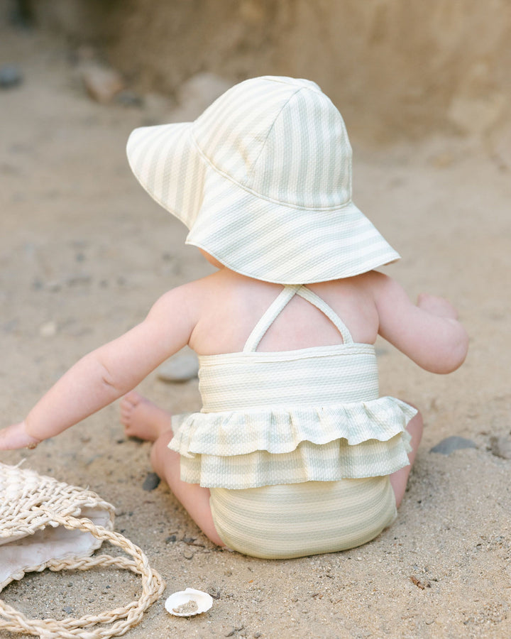 RUFFLED ONE-PIECE SWIMSUIT || MINT STRIPE