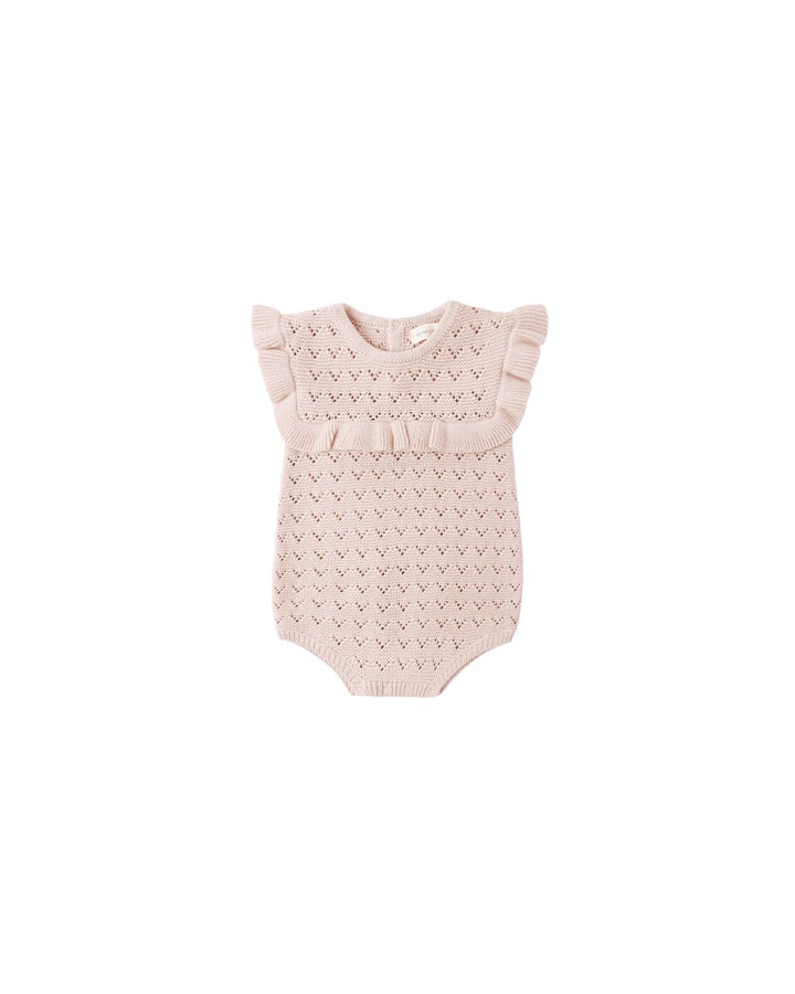 POINTELLE RUFFLE ROMPER || BLUSH