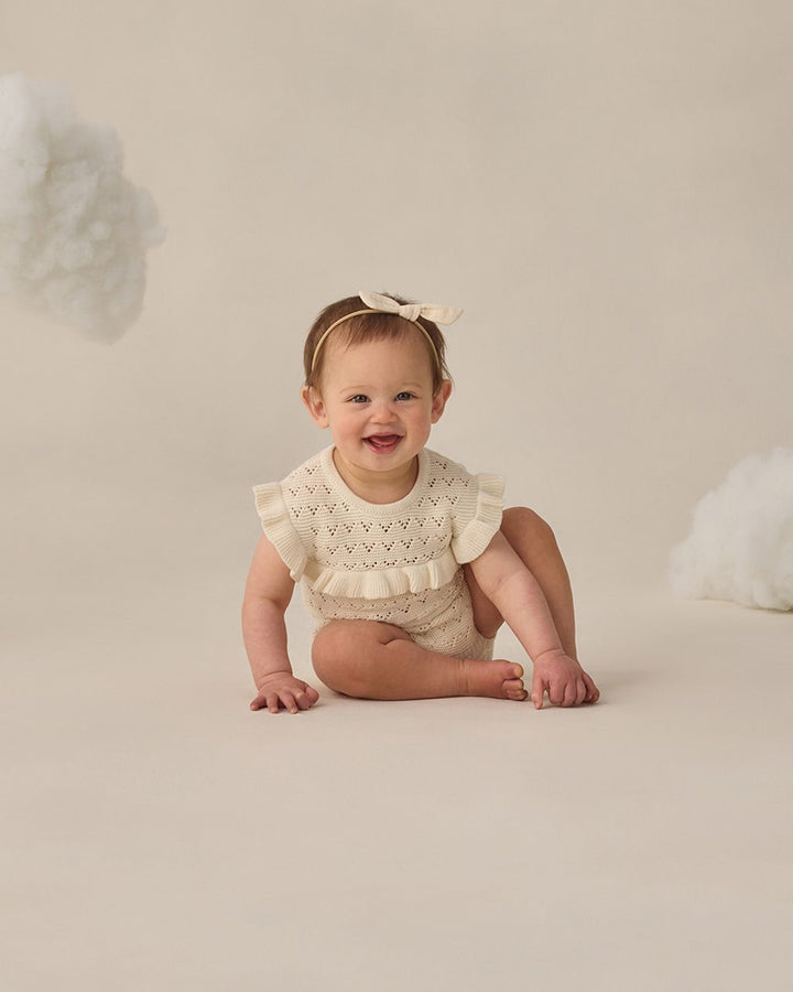 POINTELLE RUFFLE ROMPER || NATURAL