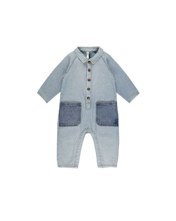 COLLARED BABY JUMPSUIT || LIGHT WASHED DENIM