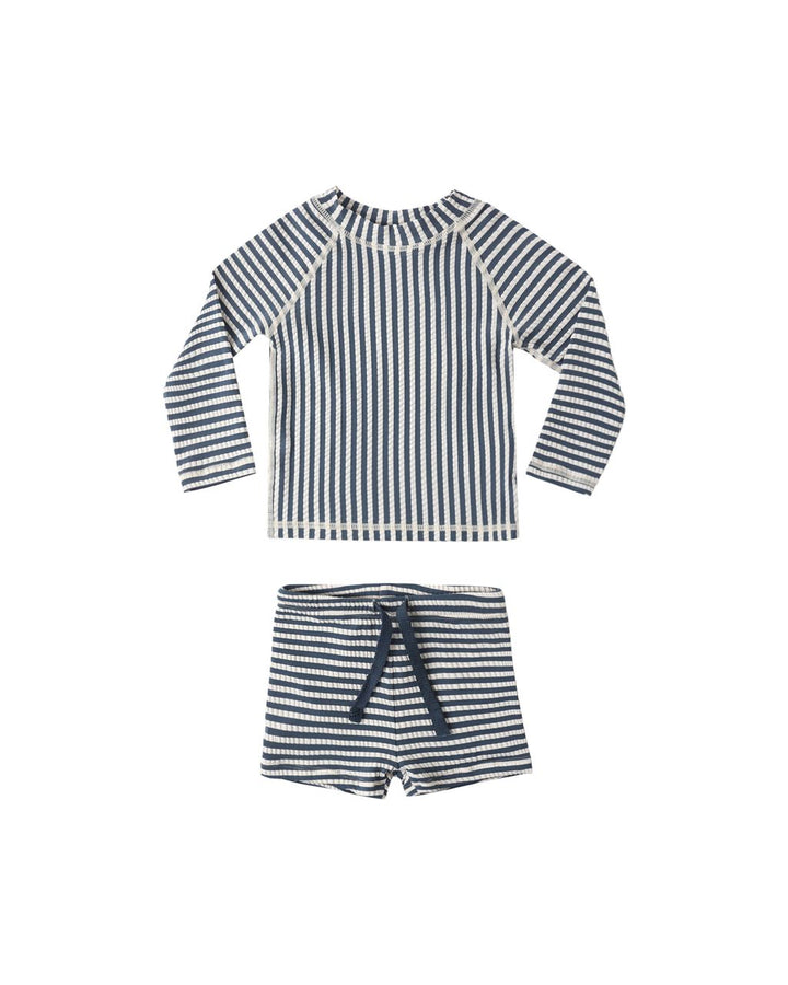 BOYS RASHGUARD SET || NAVY STRIPE