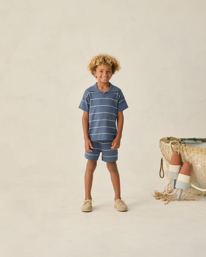 CHANDLER KNIT POLO || NAVY STRIPE