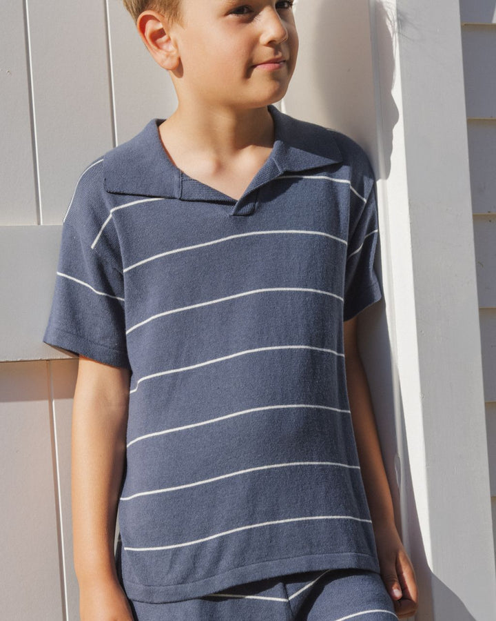 CHANDLER KNIT POLO || NAVY STRIPE