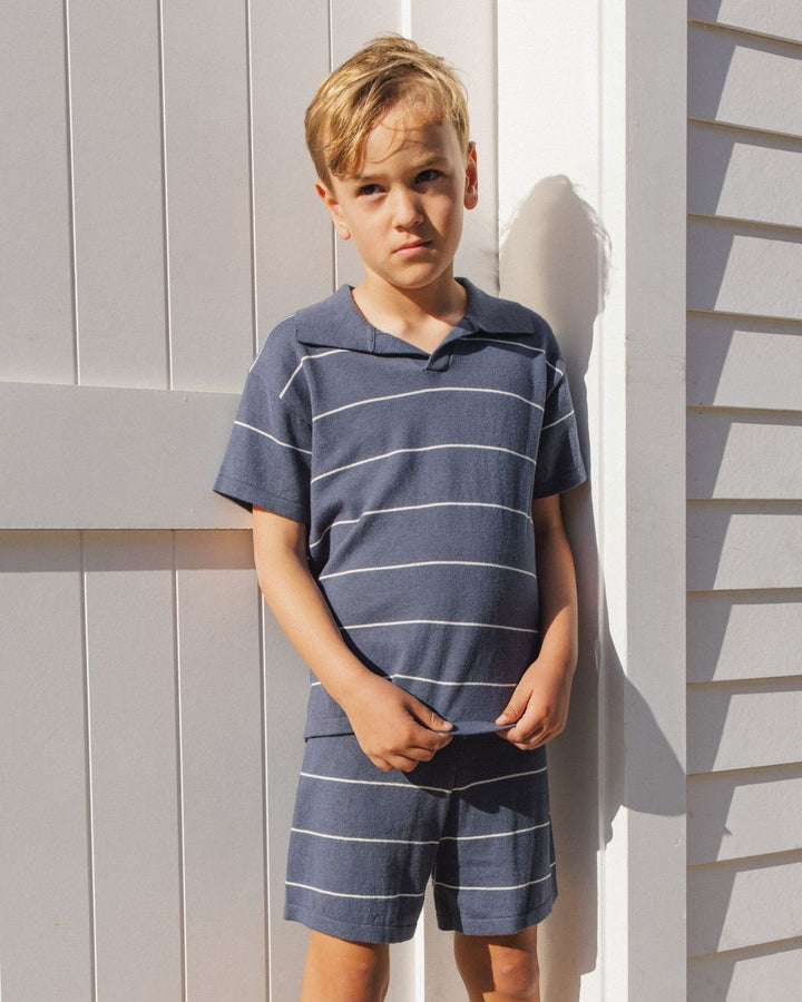 CHANDLER KNIT POLO || NAVY STRIPE