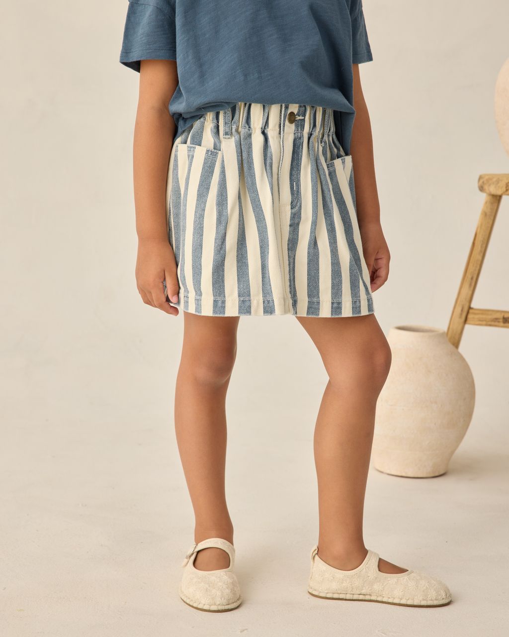 DENIM MINI SKIRT || NAVY STRIPE