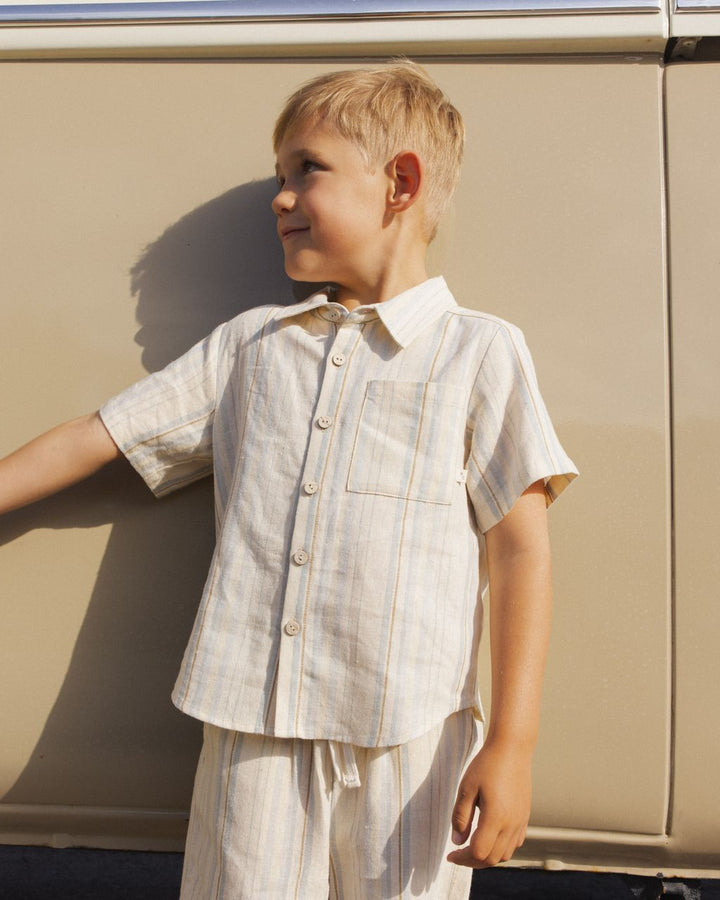 COLLARED SHORT SLEEVE SHIRT || SEA STRIPE