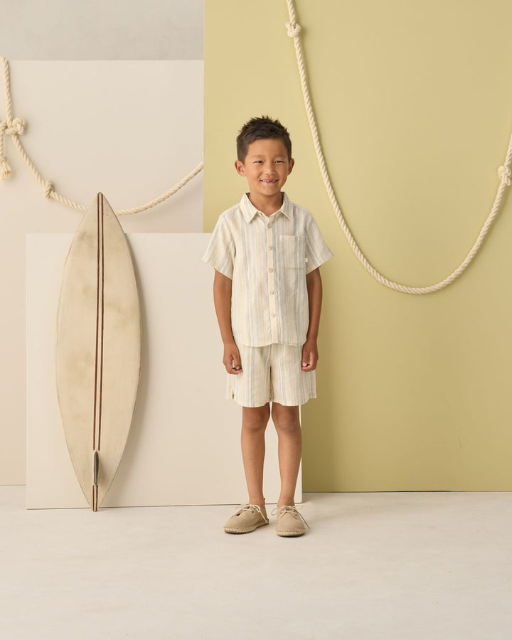 COLLARED SHORT SLEEVE SHIRT || SEA STRIPE