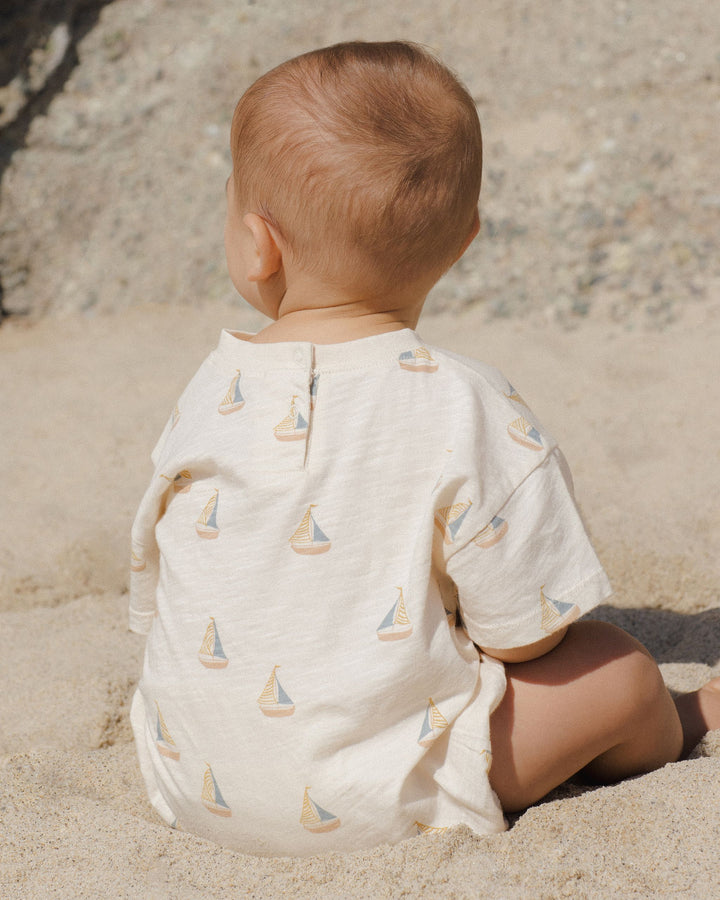 RELAXED BUBBLE ROMPER || SAILBOATS