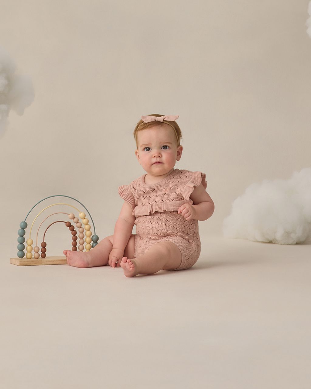 POINTELLE RUFFLE ROMPER || BLUSH