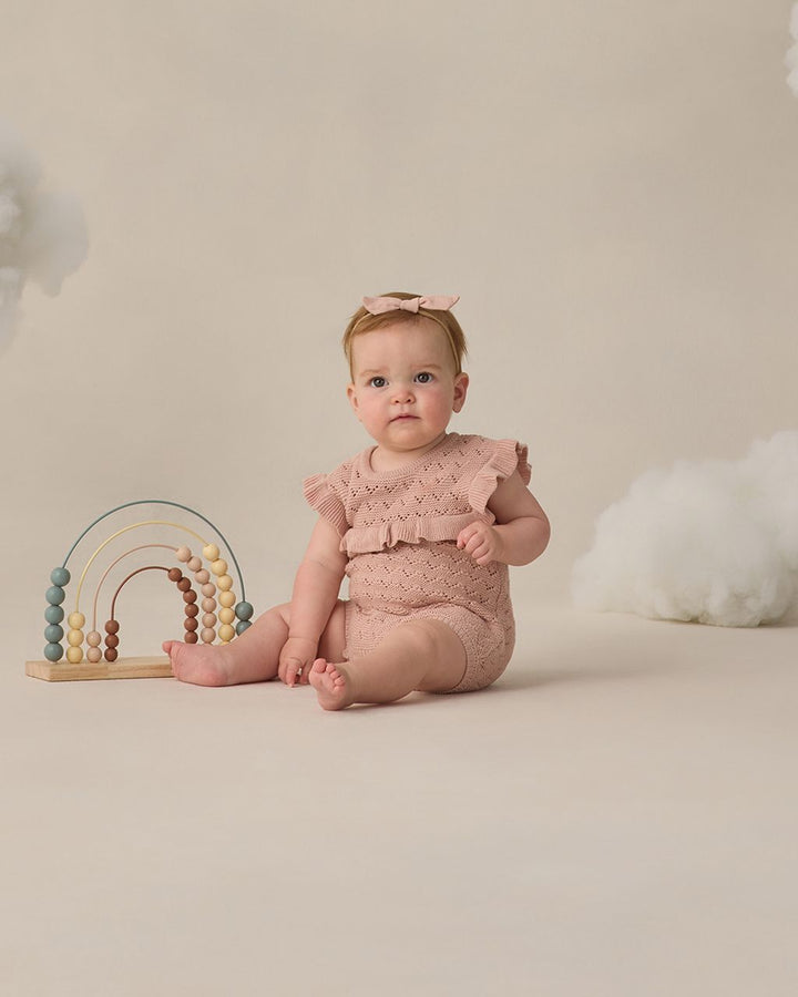 POINTELLE RUFFLE ROMPER || BLUSH
