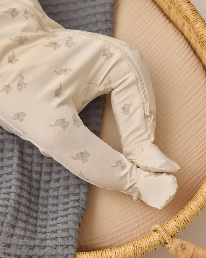 BAMBOO ZIP FOOTIE || ELEPHANTS