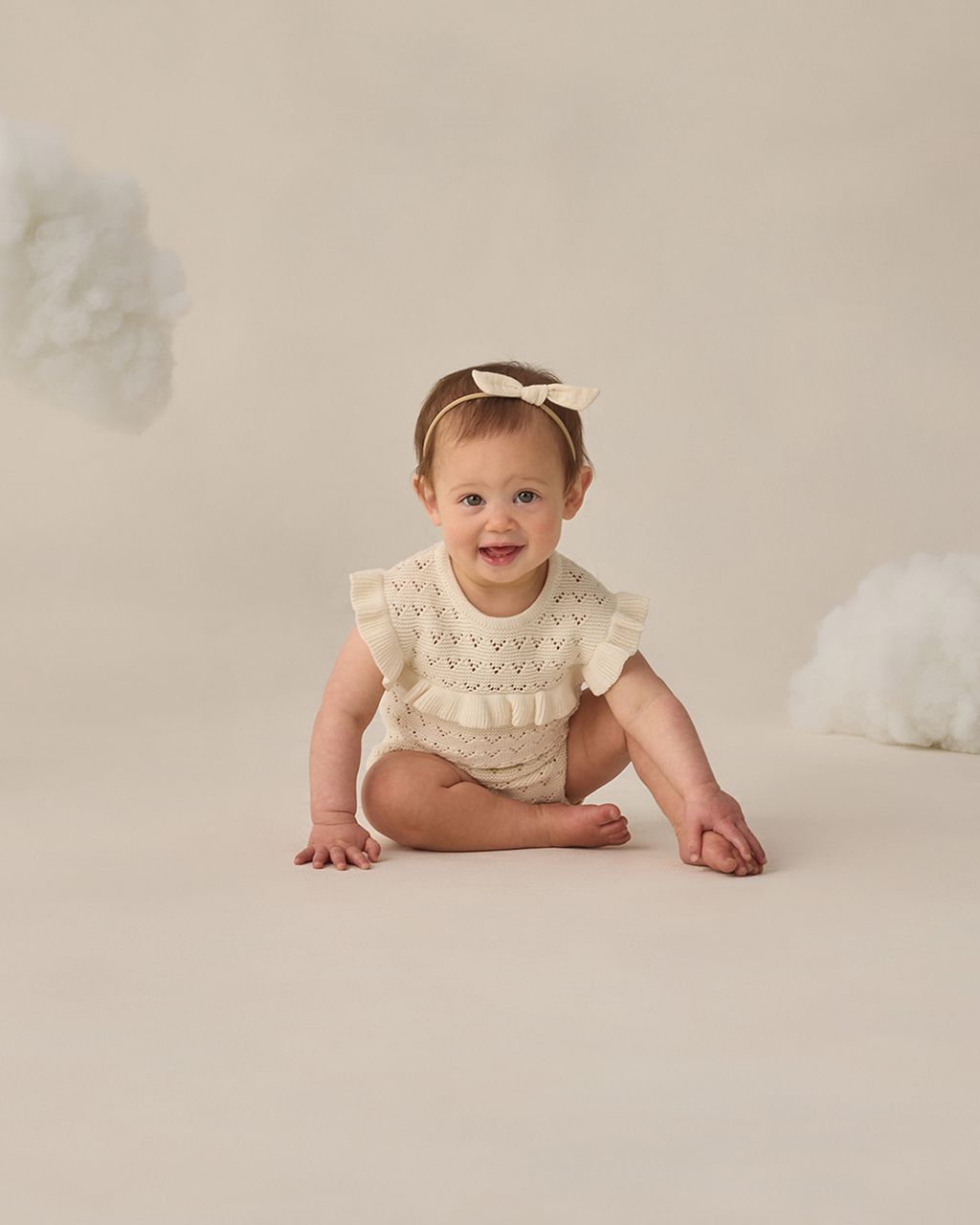 POINTELLE RUFFLE ROMPER || NATURAL