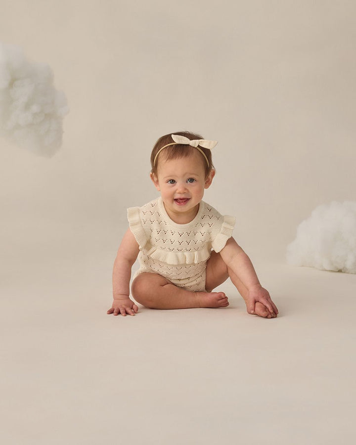 POINTELLE RUFFLE ROMPER || NATURAL