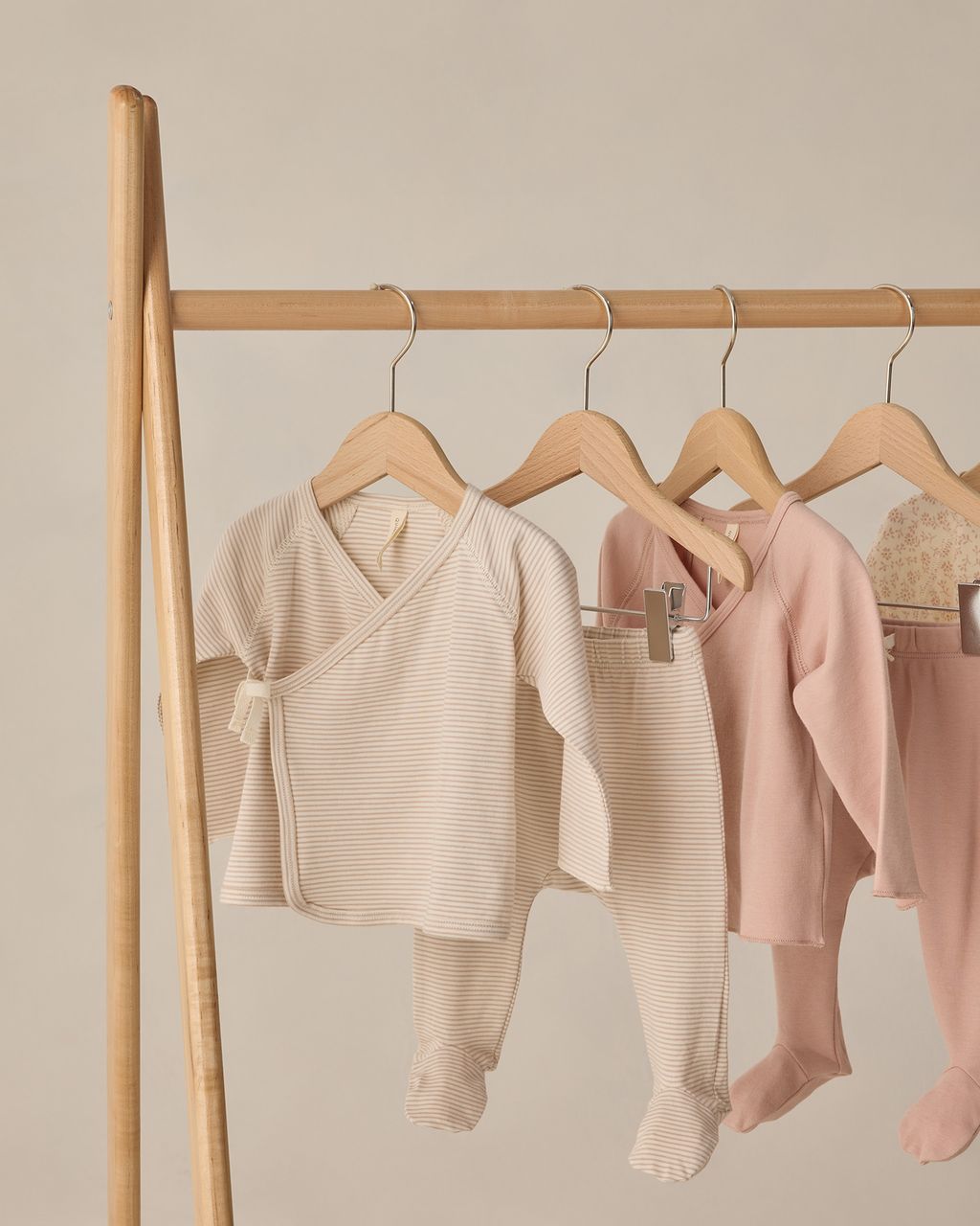 WRAP TOP + FOOTED PANT SET || OAT MICRO STRIPE