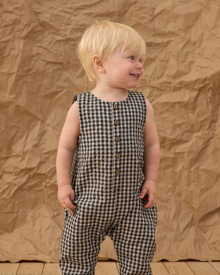 BUTTON JUMPSUIT || BLACK CHECK