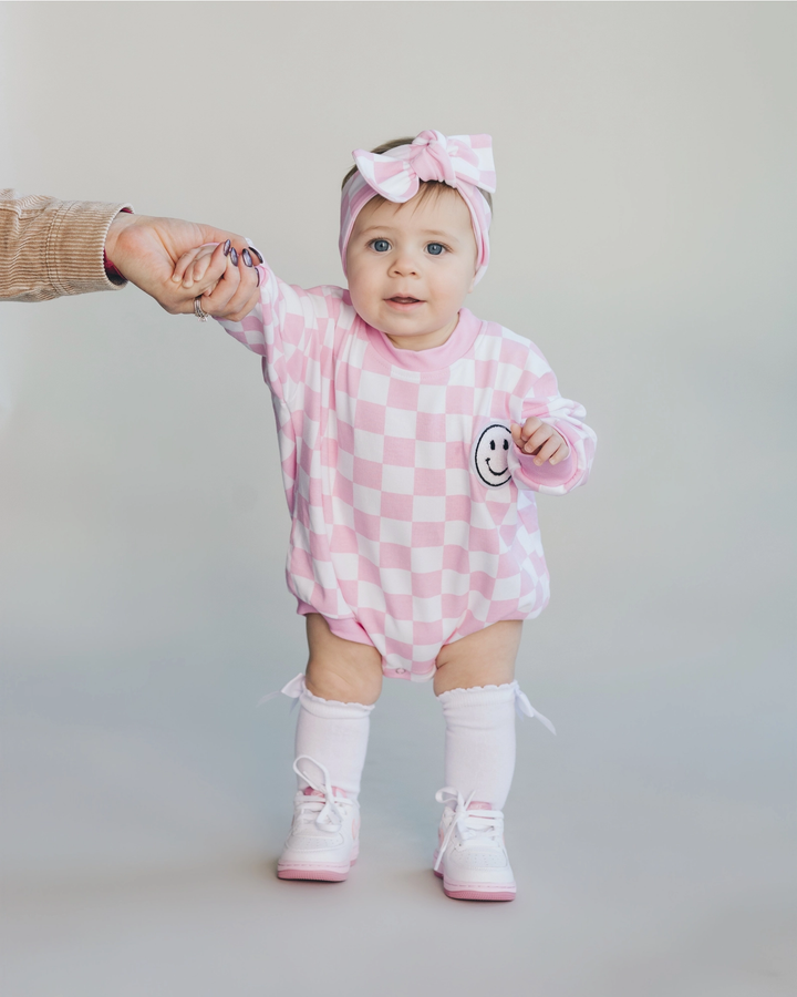 BUBBLE ROMPER || CHECKERED SMILEY