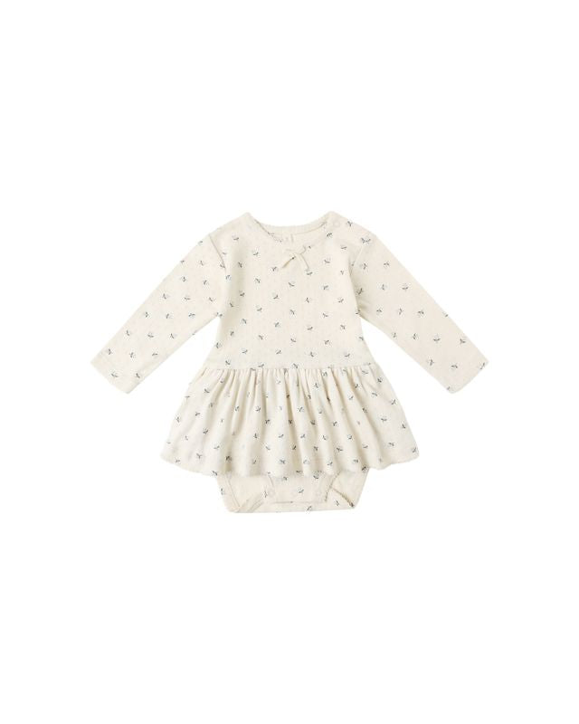 POINTELLE SKIRTED BODYSUIT || BLUE DITSY