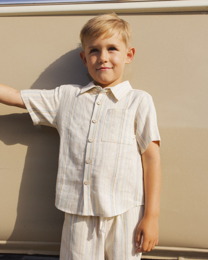 COLLARED SHORT SLEEVE SHIRT || SEA STRIPE
