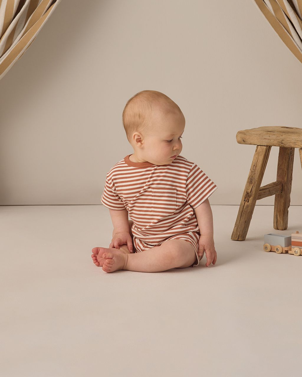 BOXY POCKET TEE + SHORT SET || POPPY STRIPE