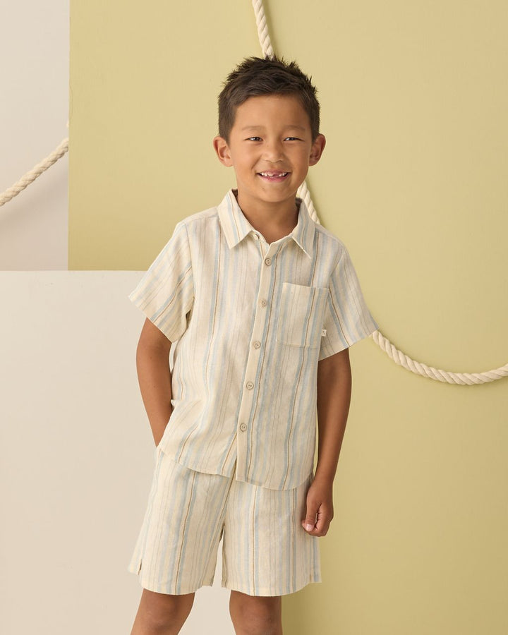 COLLARED SHORT SLEEVE SHIRT || SEA STRIPE