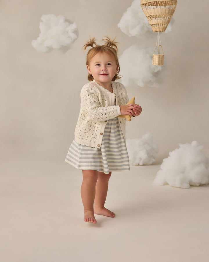 FLUTTER SLEEVE DRESS || SKY STRIPE