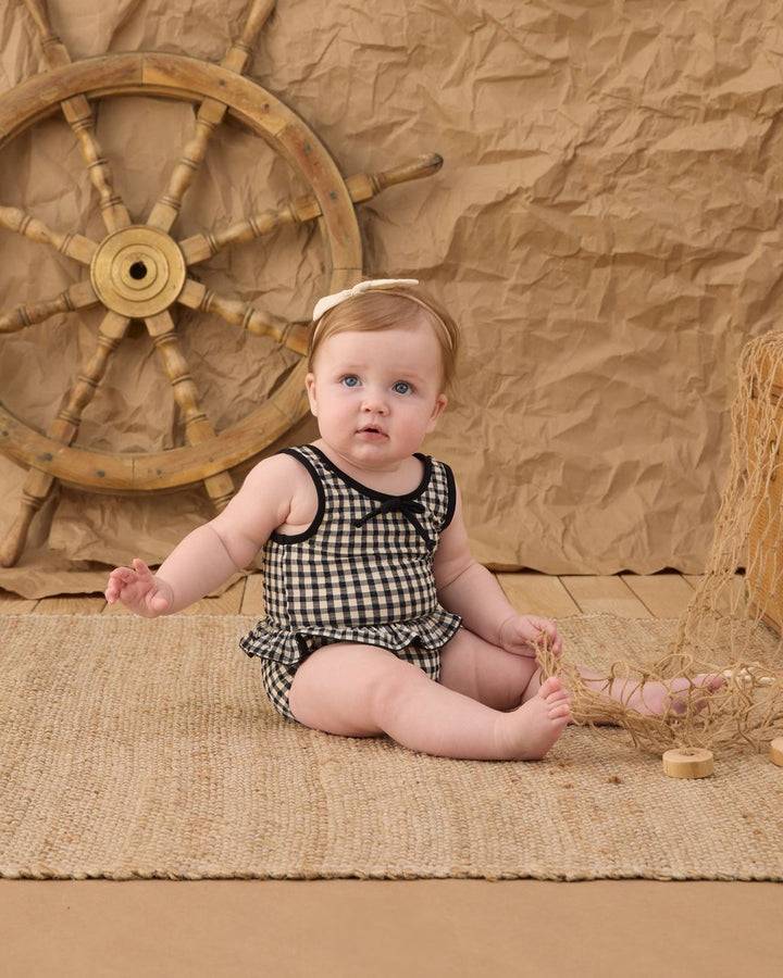 SKIRTED ONE-PIECE ||  BLACK GINGHAM