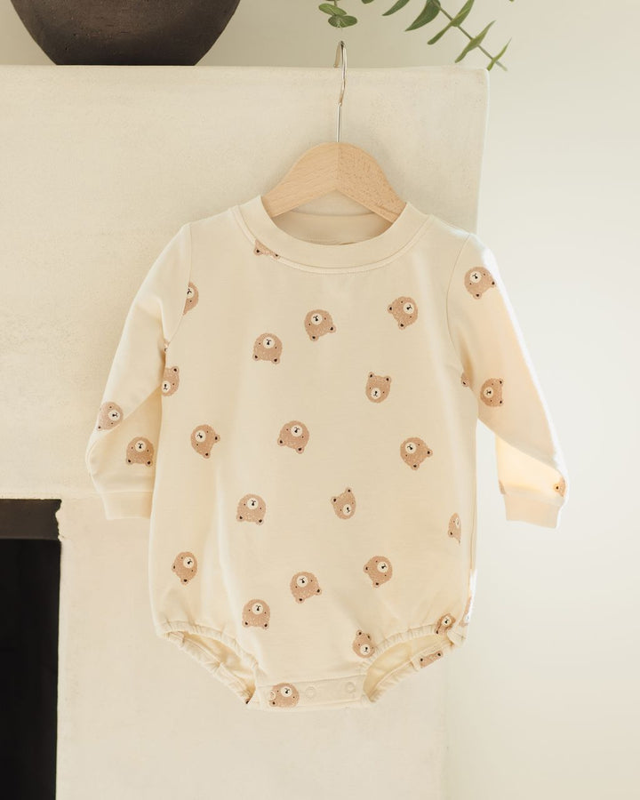 CREWNECK BUBBLE ROMPER || BROWN BEAR