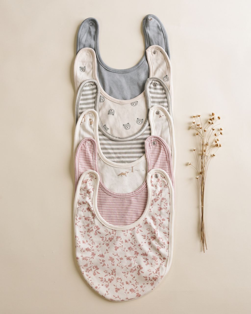JERSEY SNAP BIB, 2 PACK || FRENCH GARDEN, ROSE MICRO STRIPE