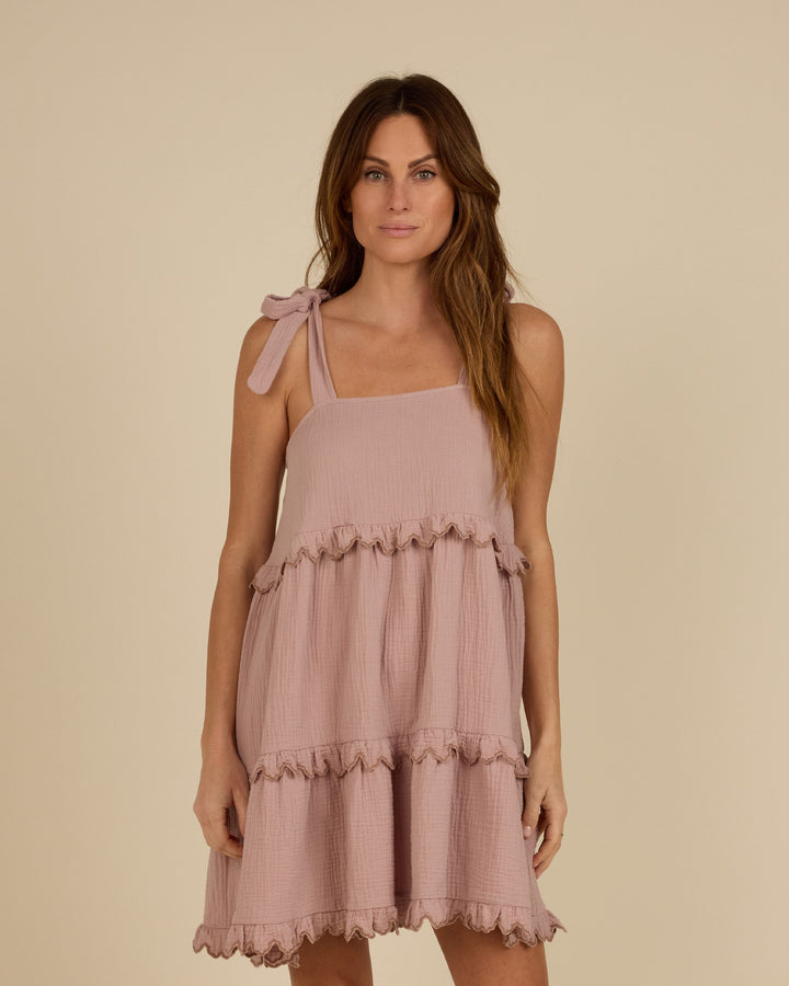 RUFFLE SWING DRESS | MAUVE