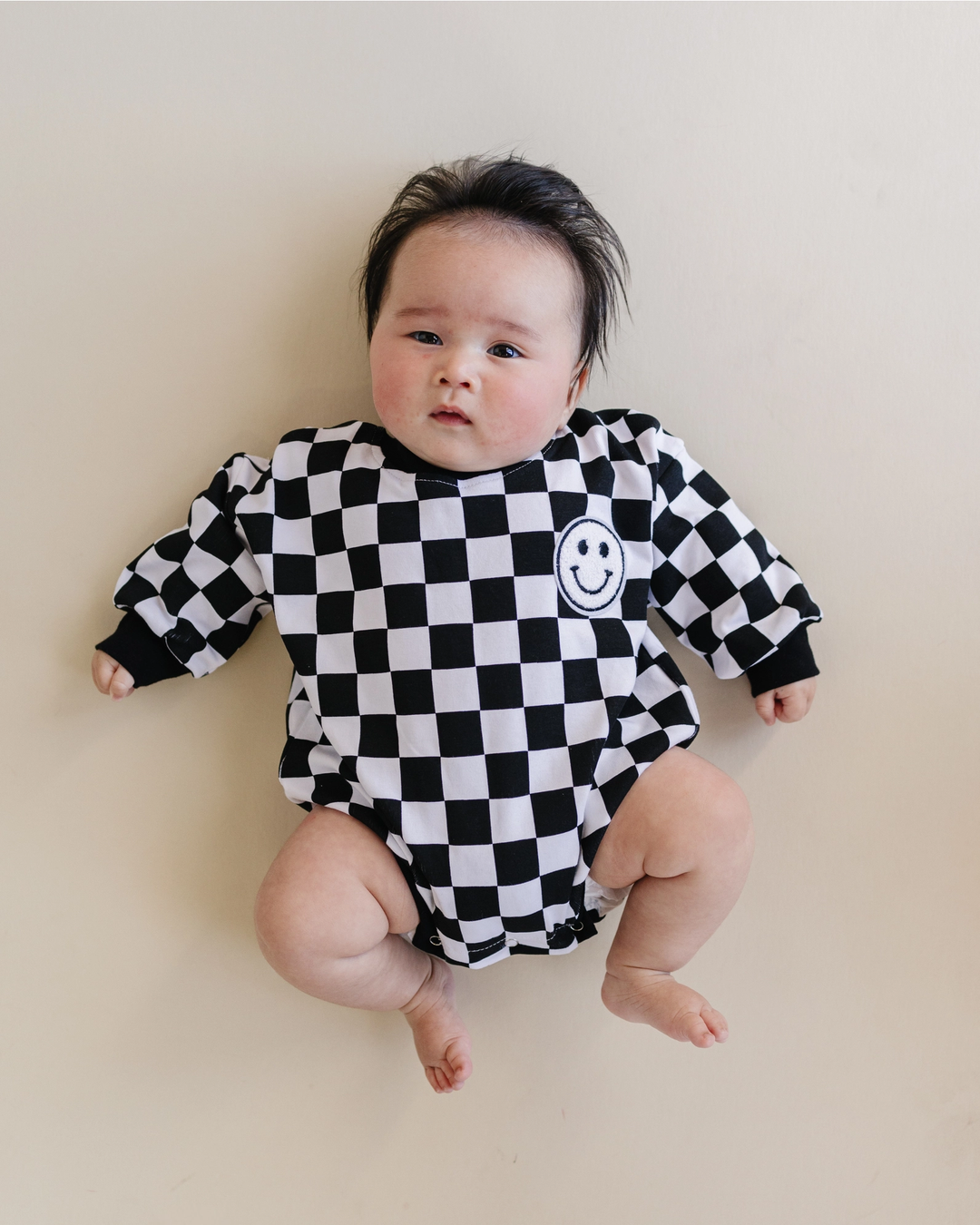 BUBBLE ROMPER || CHECKERED SMILEY