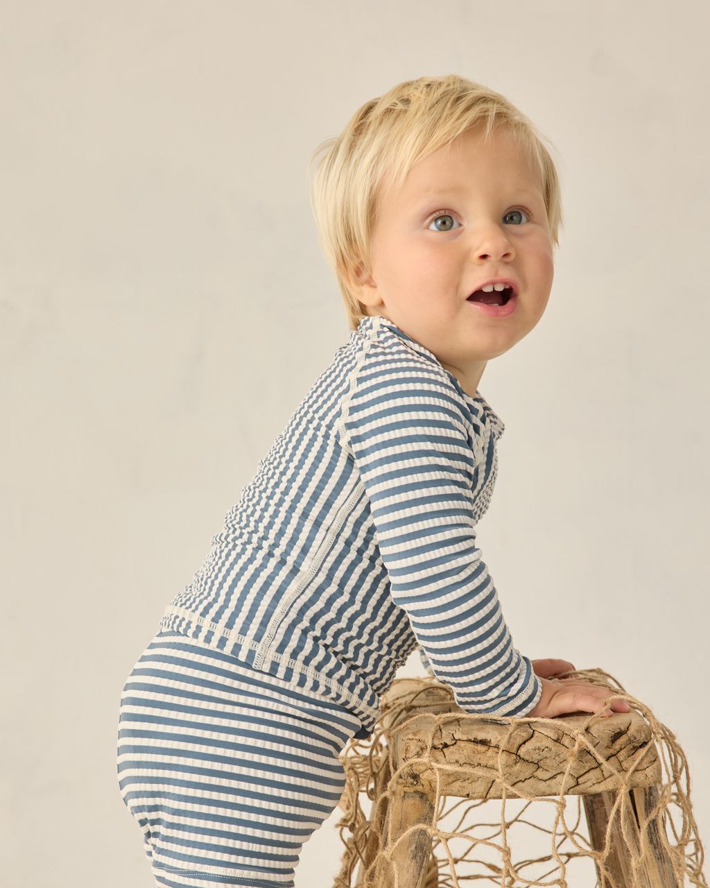 BOYS RASHGUARD SET || NAVY STRIPE