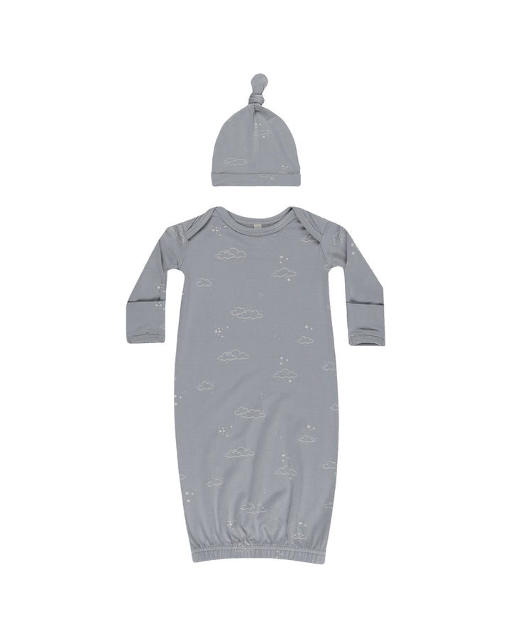 BAMBOO BABY GOWN + HAT SET || CLOUDS