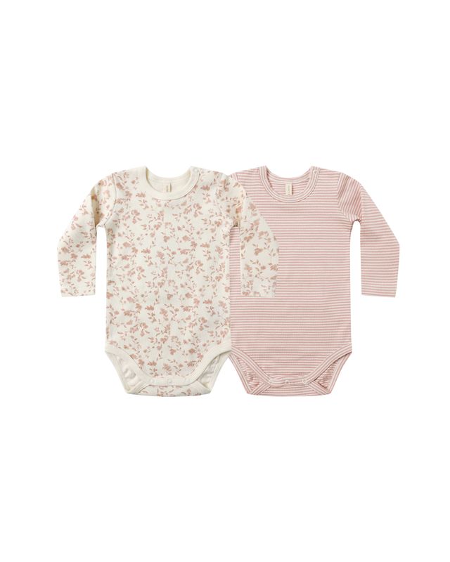 JERSEY BODYSUIT, 2 PACK || FRENCH GARDEN, ROSE MICRO STRIPE