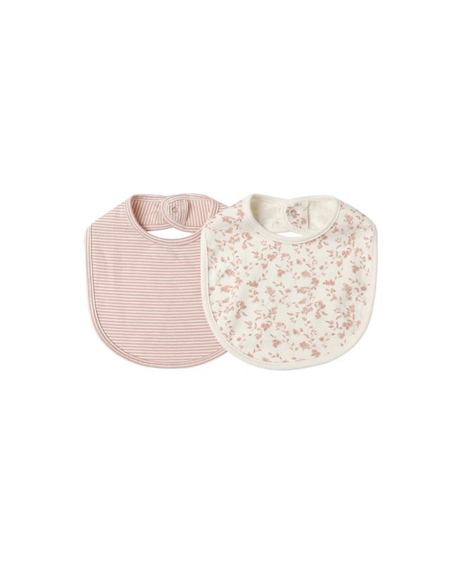 JERSEY SNAP BIB, 2 PACK || FRENCH GARDEN, ROSE MICRO STRIPE