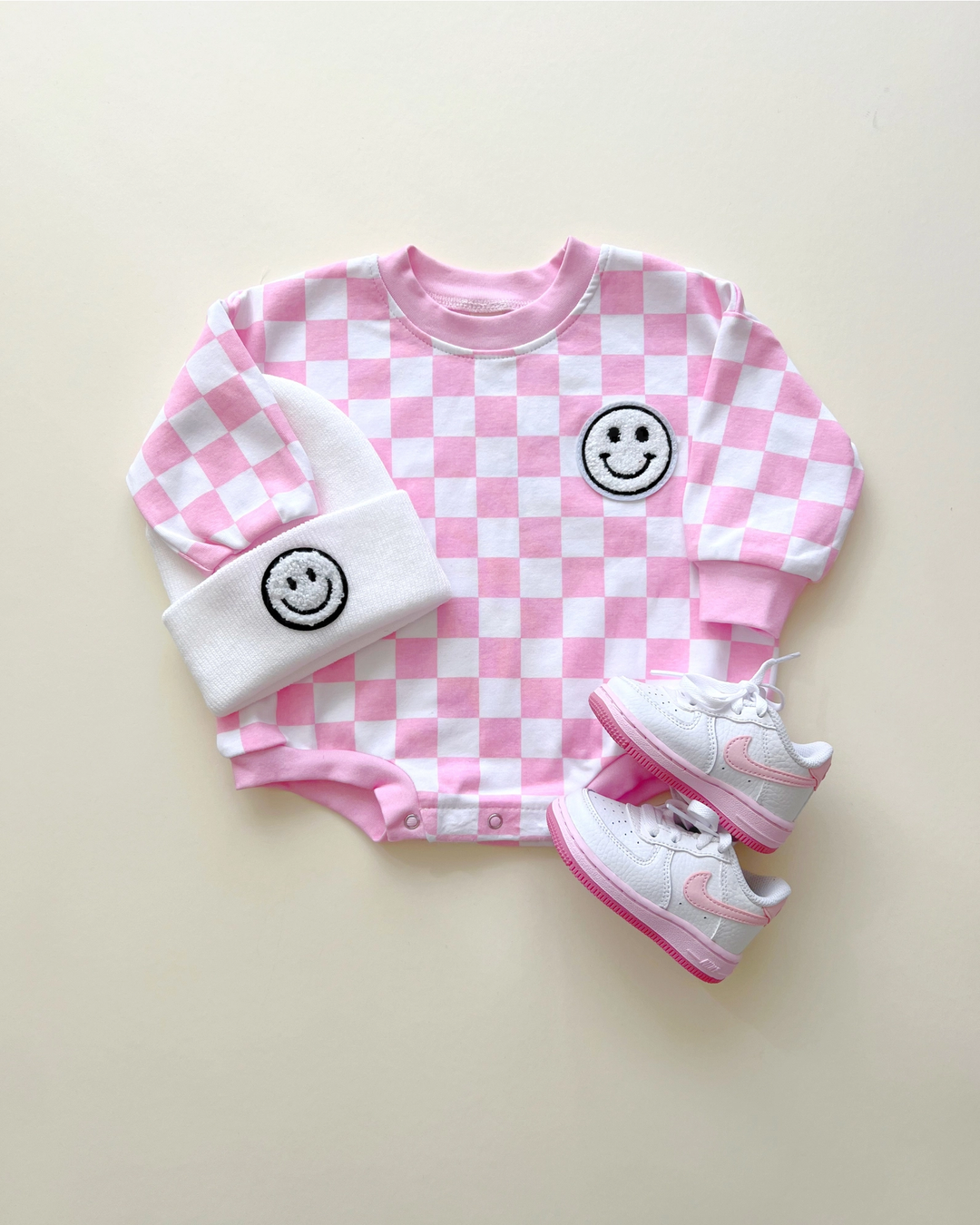 BUBBLE ROMPER || CHECKERED SMILEY