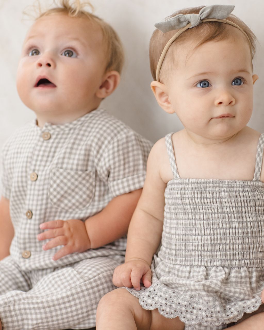 SMOCKED SKIRTED ROMPER || SAGE GINGHAM