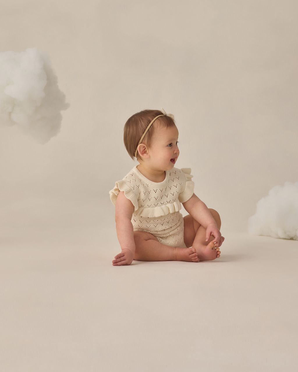 POINTELLE RUFFLE ROMPER || NATURAL