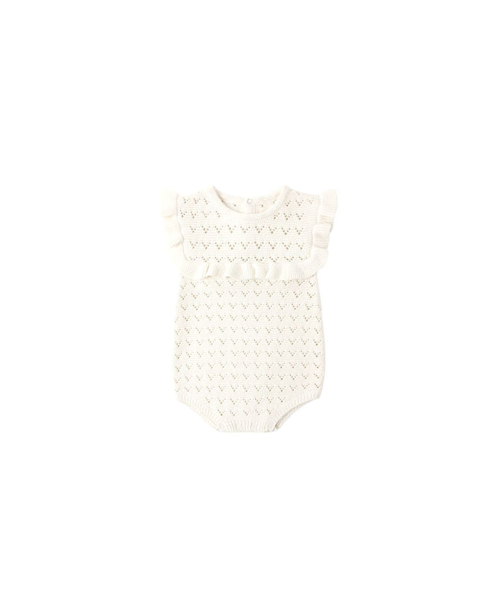 POINTELLE RUFFLE ROMPER || NATURAL