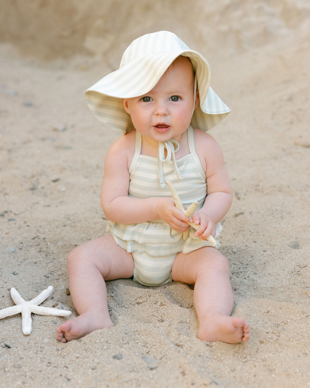 RUFFLED ONE-PIECE SWIMSUIT || MINT STRIPE