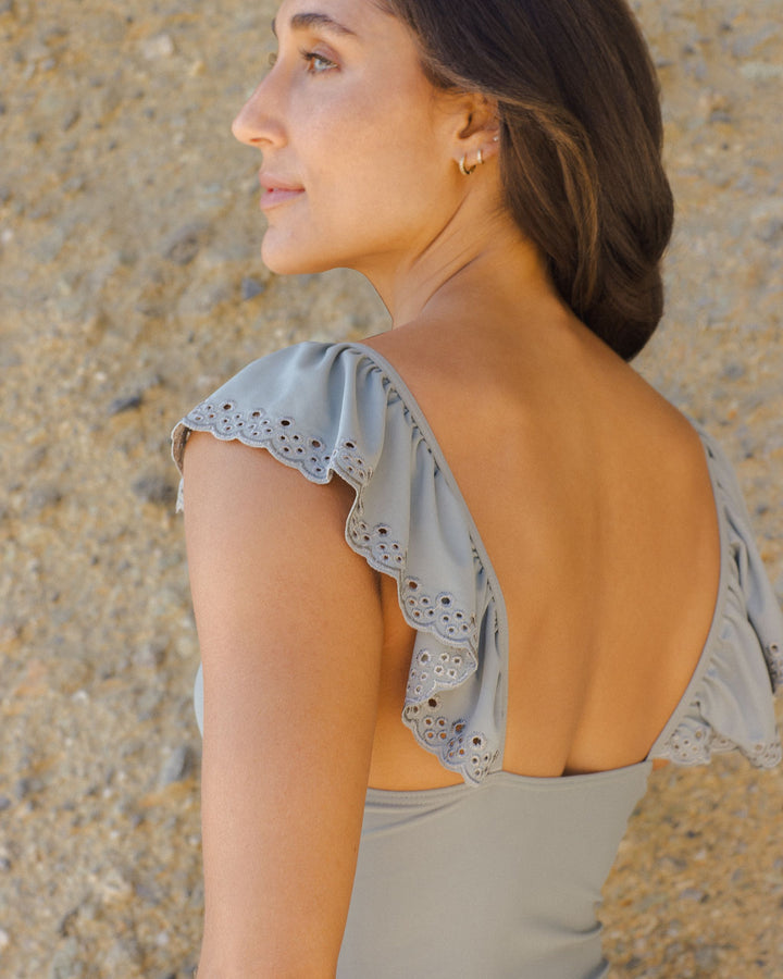 RUFFLE SQUARE NECK ONE-PIECE | EUCALYPTUS