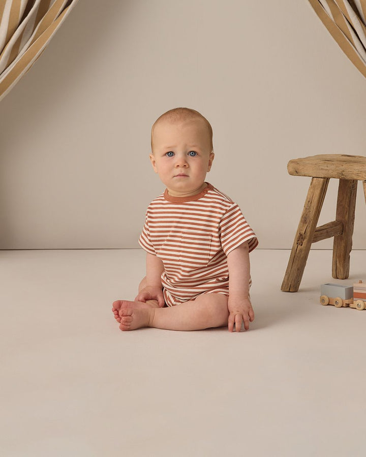 BOXY POCKET TEE + SHORT SET || POPPY STRIPE